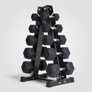 Rubber Hex Dumbbells Set with Rack