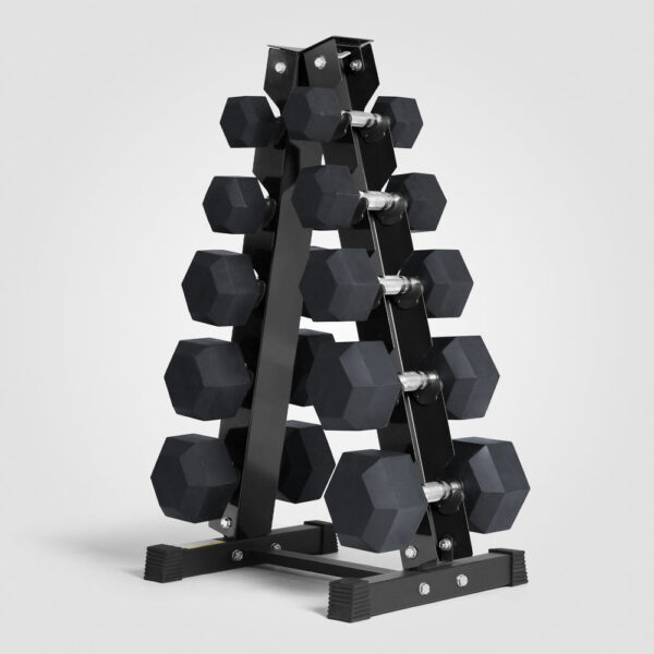 Rubber Hex Dumbbells Set with Rack