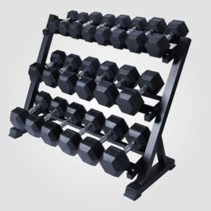 Rubber Hex Dumbbell Set with Rack