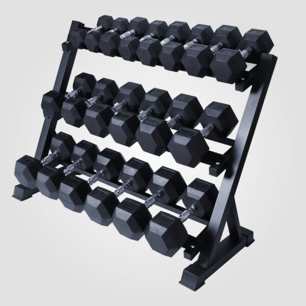25_ef0d7cfe-22f2-40bf-be9f-4222afcccb2c Rubber Hex Dumbbell Set with Rack