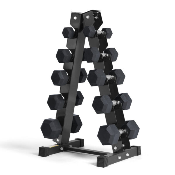 Rubber Hex Dumbbells Set with Rack