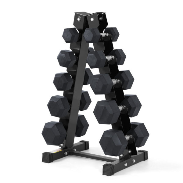 Rubber Hex Dumbbells Set with Rack