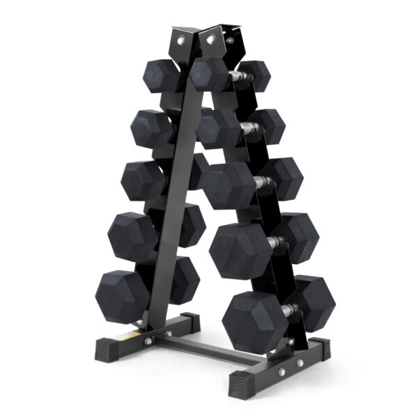 Rubber Hex Dumbbells Set with Rack
