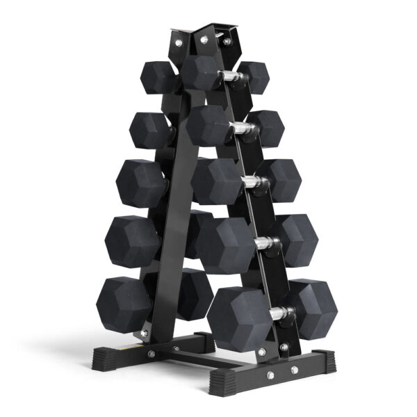 Rubber Hex Dumbbells Set with Rack