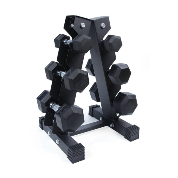 Rubber Hex Dumbbells Set with Rack