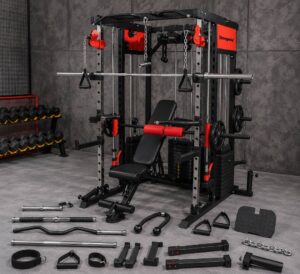 Smith Machine with Weights (3 Weight Stacks) - Multifunction Home Gym Machine
